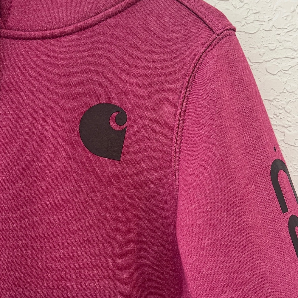 Carhartt Relaxed Fit Logo Sleeve Hoodie Sweatshirt Pink XS - Picture 2 of 11
